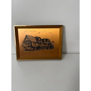 Vintage COPPERCRAFT COPPER ETCHING SHAKESPEARES HOUSE 8.5x6.5” FRAMED ENGLAND